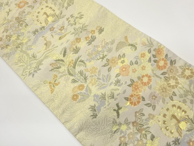 JAPANESE FUKURO OBI / SAGANISHIKI / WOVEN FLOWER & PEACOCK